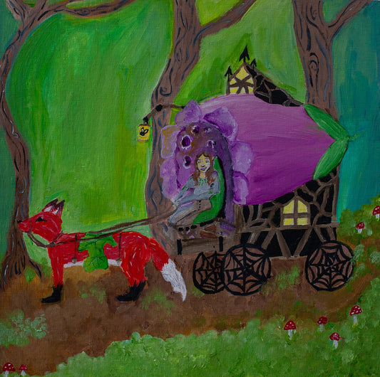 Foxes & Foxglove Carriage -Giclee Print